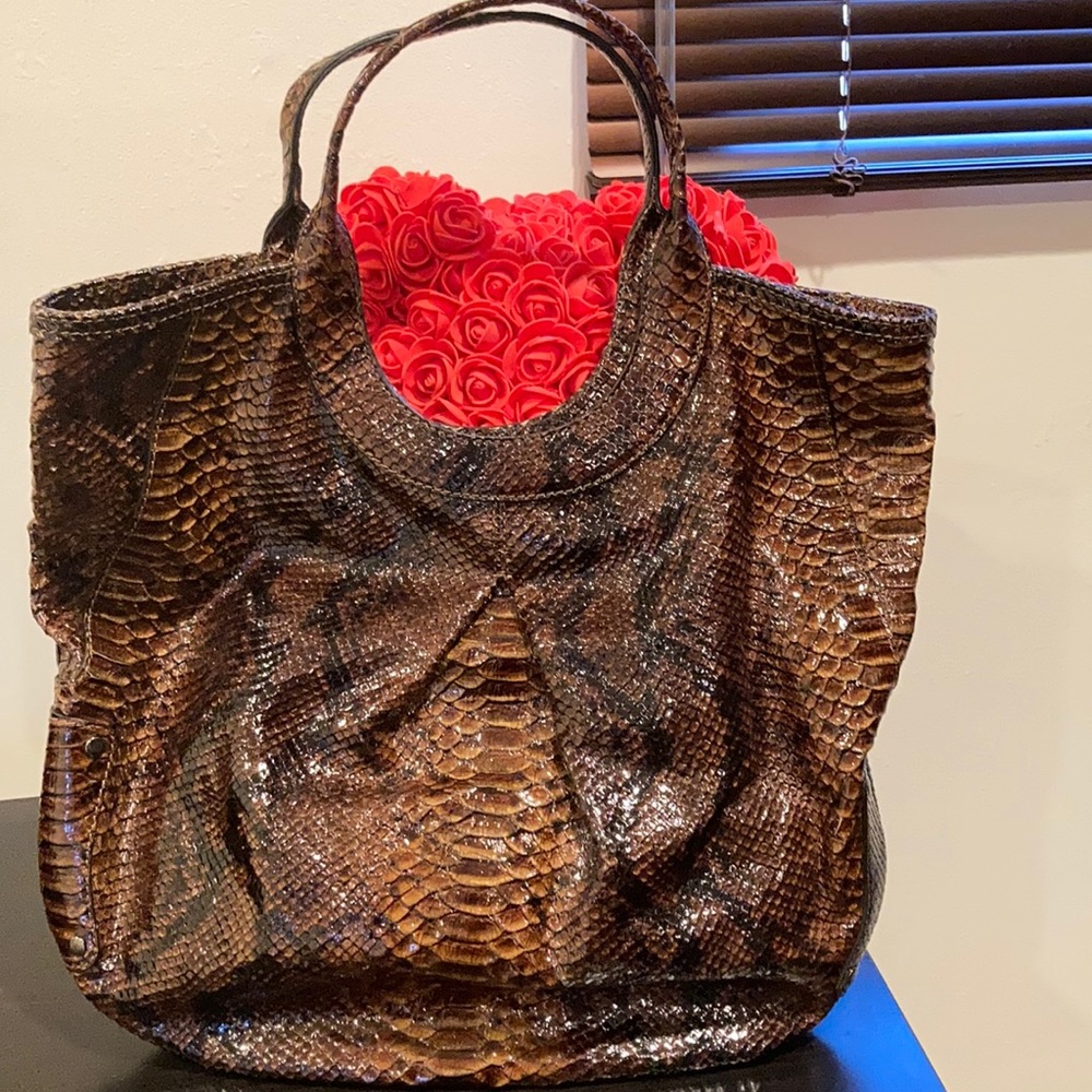 Sandra Robbins snake skin brown shoulder bag